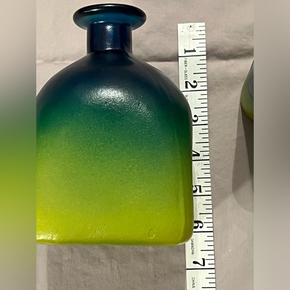 Handblown Mexican Decanter & Shot Glass Set-Painted Ombre Blue/Green/Yellow - Picture 10 of 16